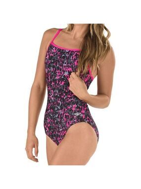 SPEEDO Endurance Lite Black Pink print Muscle Back 1 Piece Swimsuit 8